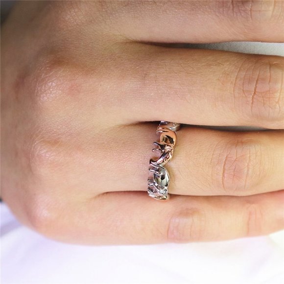 NEW Silver & Rose Gold Elephant Eternity Band Ring - Picture 5 of 7